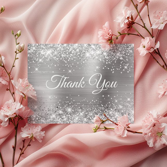 Cartão Postal Glittery Silver Foil 75º Aniversário Obrigado (Glittery Silver Foil 75th Birthday Thank You Postcard)