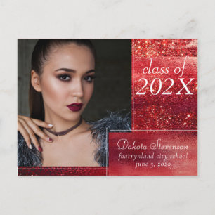 Cartão Postal Glitzy Foil Henna Crimson Red Photo Obrigado