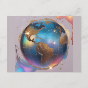 Cartão Postal Globo terrestre Sparkly Glitter World – Arte de Vi
