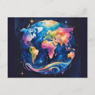 Cartão Postal Globo terrestre Sparkly Glitter World – Arte de Vi