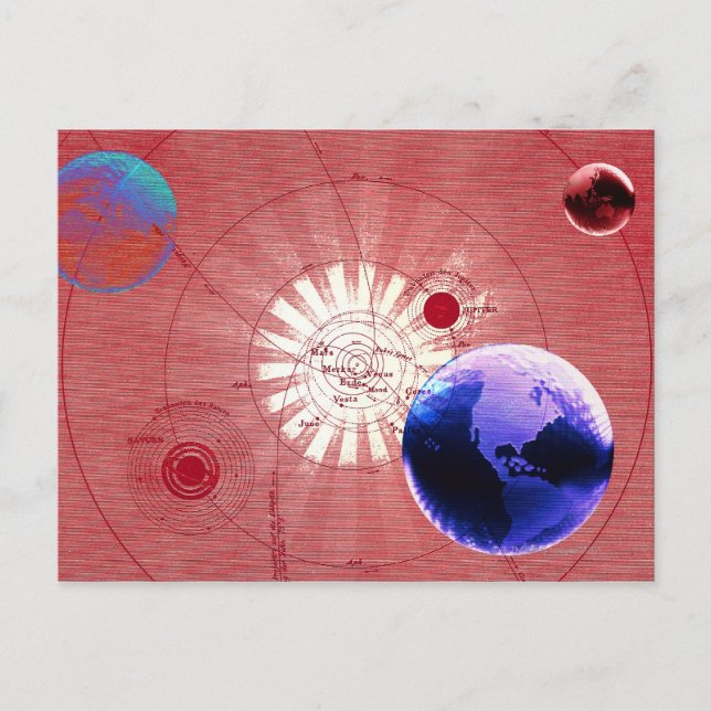 Cartão Postal Globos com mapa do universo (Frente)