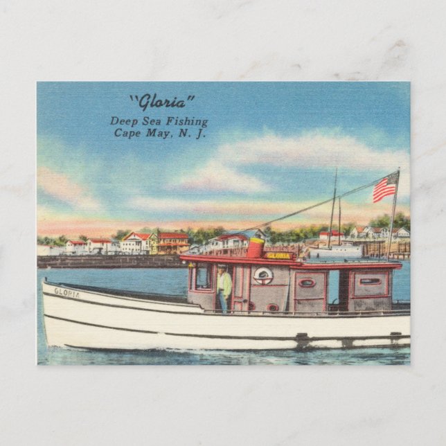 Cartão Postal "Gloria" Deep Sea Fisheries, Cabo May, Nova Jersey (Frente)