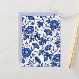 Cartão Postal Glórias Matutinas Azul Cobalto Branco Estilo Delft