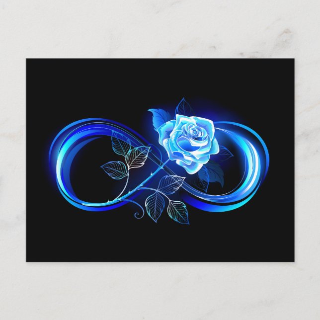 Cartão Postal Glowing infinity with blue rose (Frente)