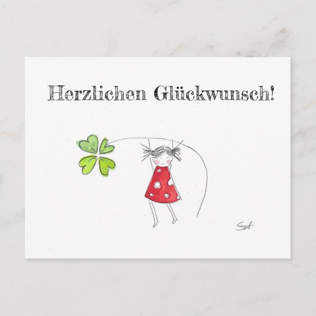 Cartão Postal Glückwünsche, Glück, Kleeblatt, Grußkarte, Herz (Frente)