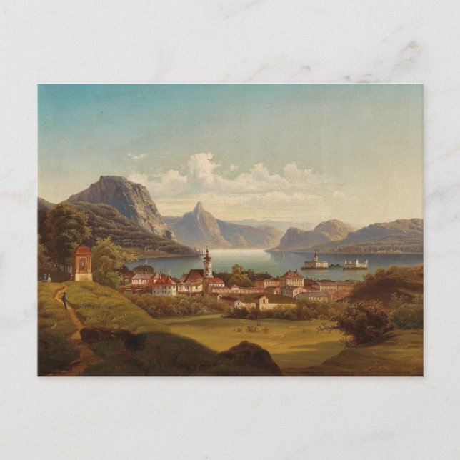 Cartão Postal Gmunden mit Schloss Ort | Johann Wilhelm Jankowsky (Frente)