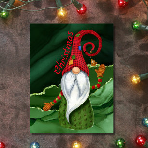 Cartão Postal Gnome de Natal Pedra Preciosa Verde e Vermelha Rus