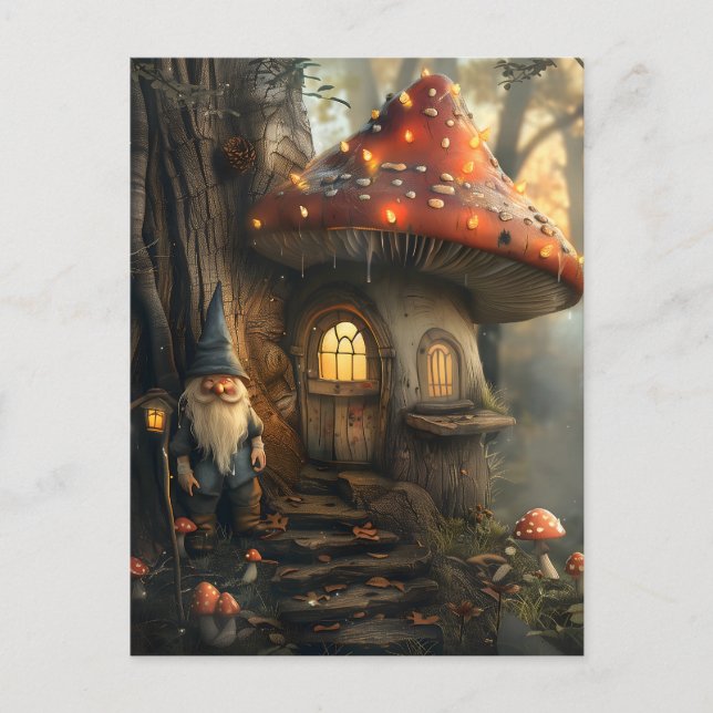 Cartão Postal Gnome e design de cogumelos (Frente)