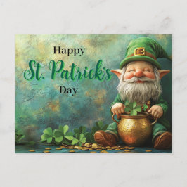 Cartão Postal Gnome Leprechaun e Pote de Ruas Douradas. Dia de P