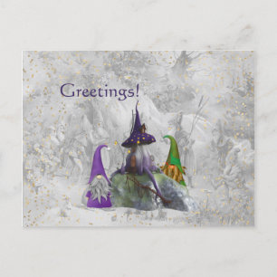 Cartão Postal Gnome Purple House Dourado Confetti