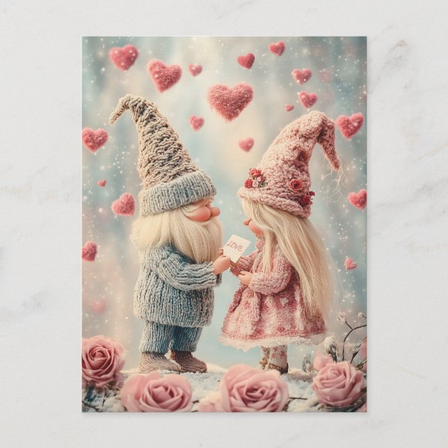Cartão Postal Gnome Romance: Casal Gnome do Dia de os namorados (Frente)