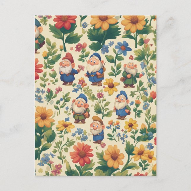 Cartão Postal Gnomo a floresce design (Frente)