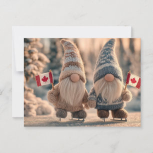 Cartão Postal Gnomo canadense giro patinando em neve no inverno