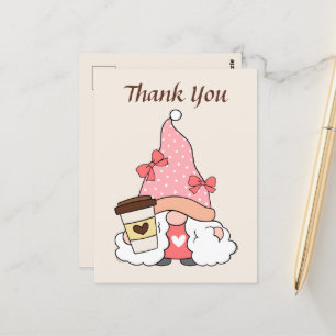 Cartão Postal Gnomo de café fofo adicionar texto obrigado