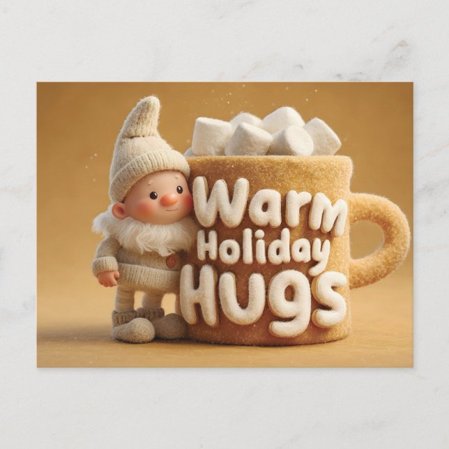 Cartão Postal Gnomo de Feltro Adorável com Caneca de Marshmallow (Frente)