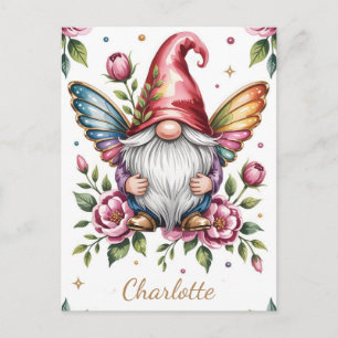 Cartão Postal Gnomo de Jardim das Fadas Caprichoso com Asas de B