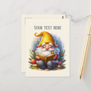 Cartão Postal Gnomo de leitura fofo personalizável