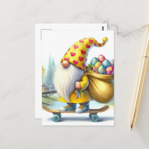Cartão Postal Gnomo de Páscoa engraçado com ovos de Páscoa