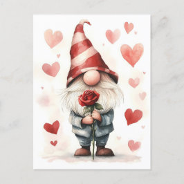 Cartão Postal Gnomo do Dia de os namorados Adorável: com um Rosa