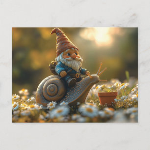 Cartão Postal Gnomo Whimsical na Cena de Jardim Mágico de Caraco