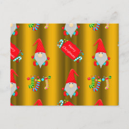 Cartão Postal Gnomos de Natal bonitos em Dourado