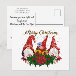 Cartão Postal Gnomos de Natal Poinsettia Natal Moderno