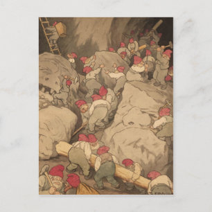 Cartão Postal Gnomos Minando em uma Caverna