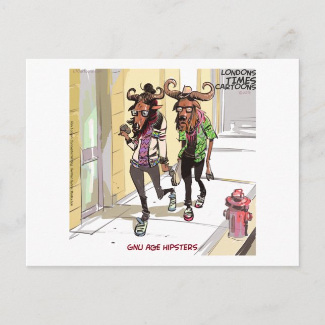 Cartão Postal Gnu Idade Hipsters Engraçado (Frente)