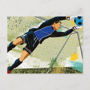 Cartão Postal Goalie do futebol que obstrui a bola