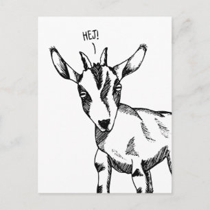 Cartão Postal Goat Sketch dizendo "Hej!"
