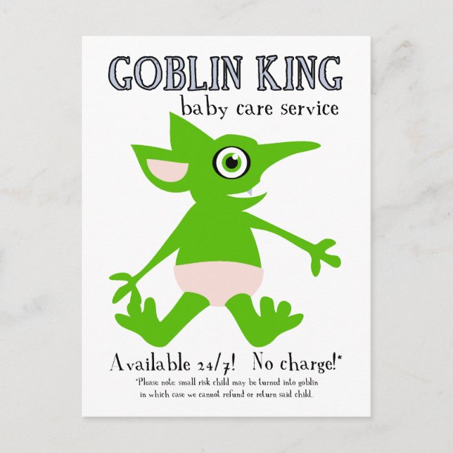Cartão Postal Goblin King Baby Care Service (Frente)