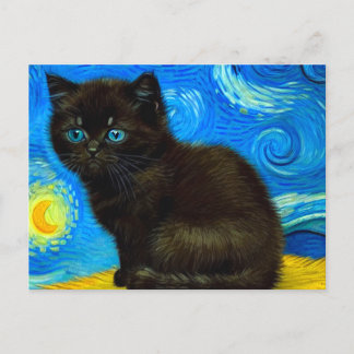 Cartão Postal Gogh Style Starry Night Cat