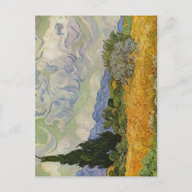 Cartão Postal Gogh, Vincent Willem van Weizenfeld mit Zypressen  (Frente)