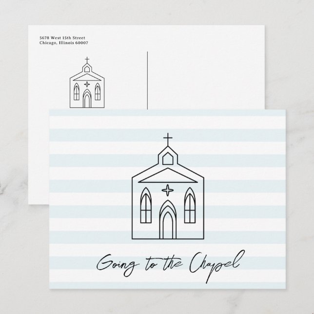 Cartão Postal Going to the Chapel Wedding Blue Save the Date (Frente/Verso)