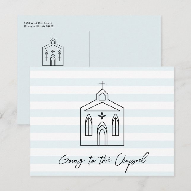 Cartão Postal Going to the Chapel Wedding Blue Save the Date (Frente/Verso)