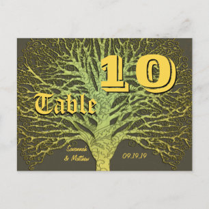 Cartão Postal Gold and Green Yellow Damask Tree Table Number