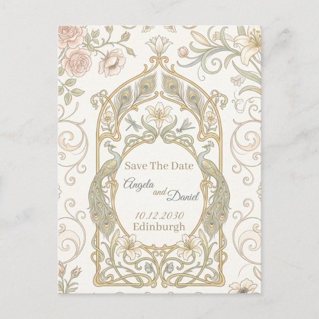 Cartão Postal Gold Barroco Save the Date (Frente)