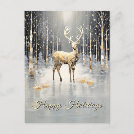 Cartão Postal Gold Christmas Reindeer Holiday