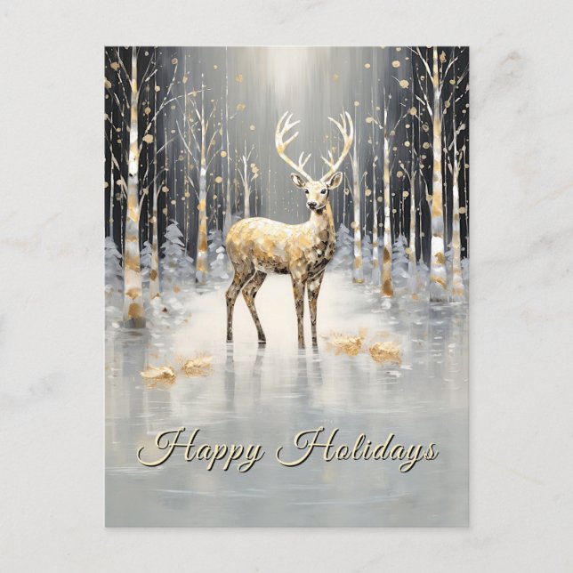 Cartão Postal Gold Christmas Reindeer Holiday (Frente)