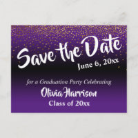 Gold Confetti Purple Graduation Save the Date