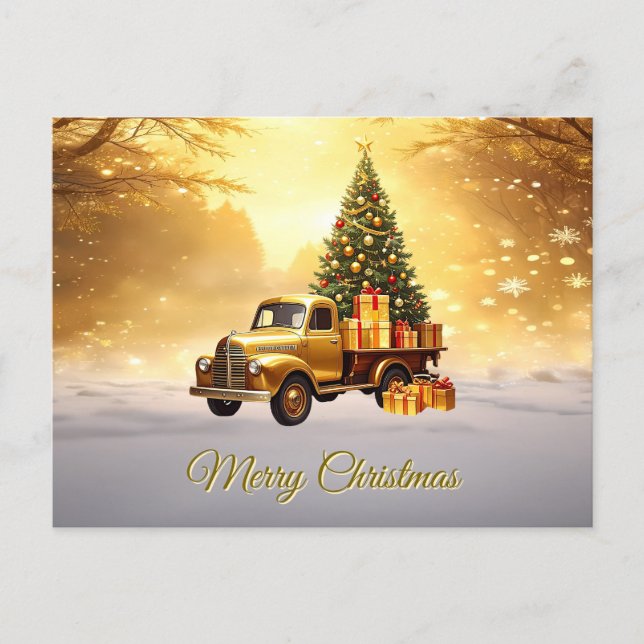 Cartão Postal Gold Truck Christmas Tree Holiday Postcard (Frente)