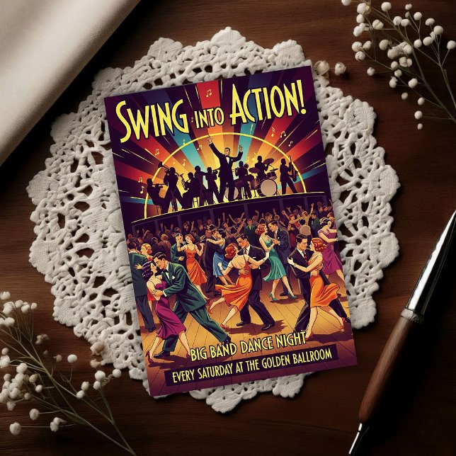 Cartão Postal Golden Ballroom Big Band Dance Night (Criador carregado)