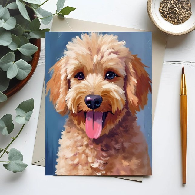Cartão Postal Golden Doodle | Dog Watercolor Painting Pet (Criador carregado)