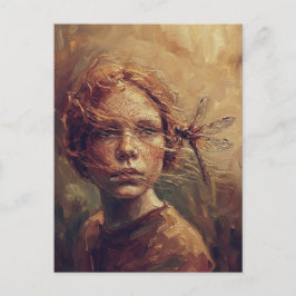 Cartão Postal Golden Dragonfly Whisper – Warm Impressionist Oil 