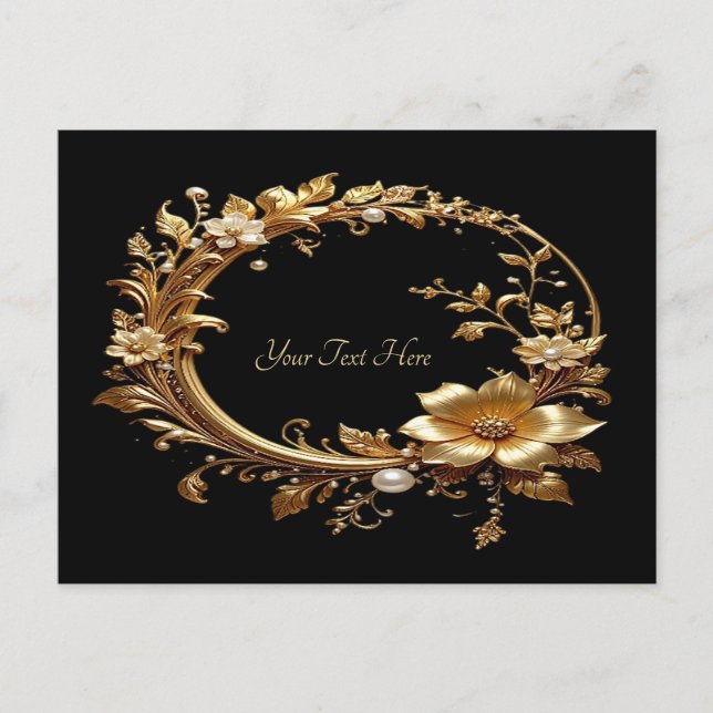Cartão Postal Golden Floral Ornate Frame Postcard (Frente)