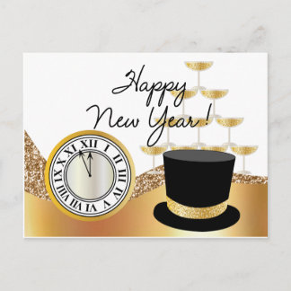 Cartão Postal Golden Happy New Year Postcard