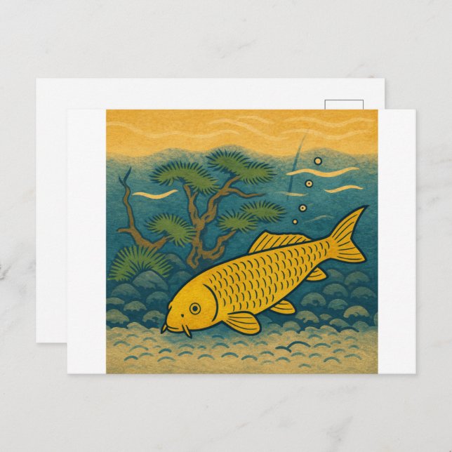 Cartão Postal Golden Koi Japanese Art (Frente/Verso)
