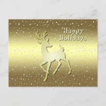 Golden Reindeer Snowy Holiday Postcard