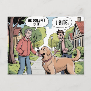 Cartão Postal Golden Retriever Eu Mordo Cartoon Engraçado