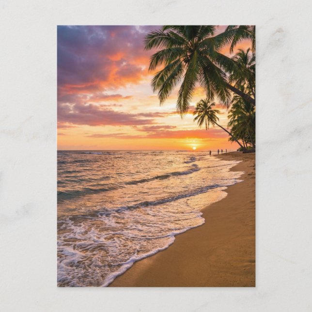 Cartão Postal Golden Tropical Sunset Beach Postcard (Frente)